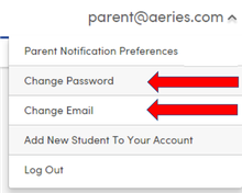Aeries parent portal change email or password menu